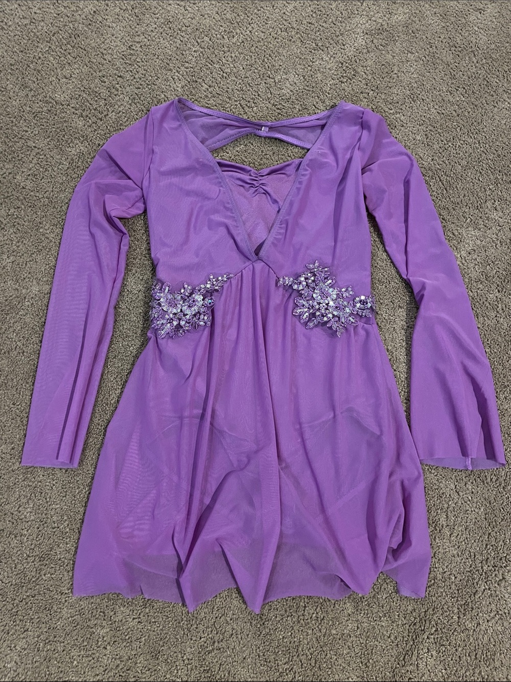 Weissman Purple Long-Sleeve Dance Dress with Embellished Waist